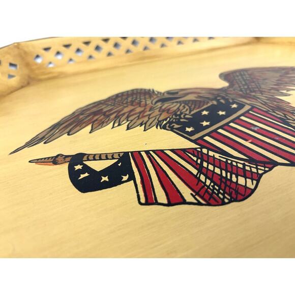 Vintage Patriotic Tray with Handles American Flag Eagle Metal Serving Decor Tray - Picture 5 of 8